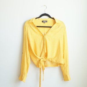 Mustard Yellow Polka Dot Long Sleeve Wrap Top